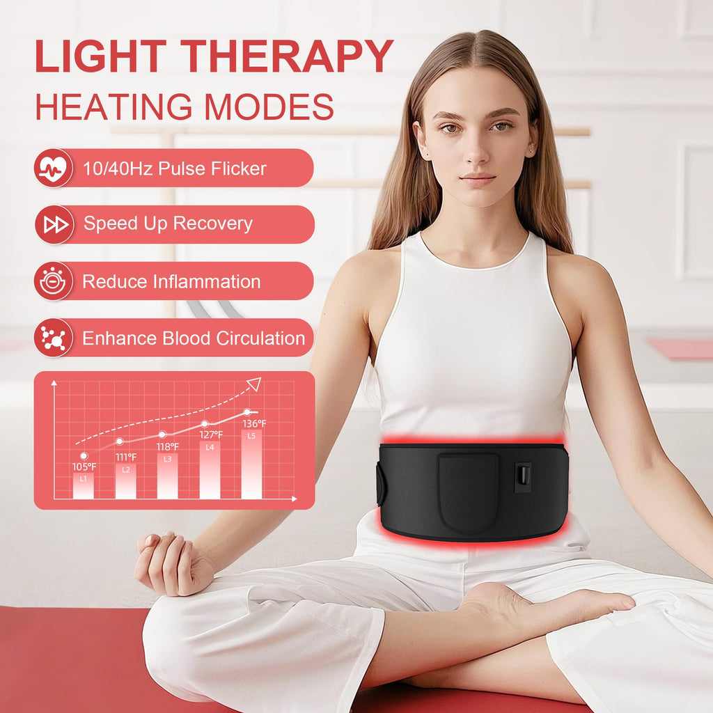 Red Light Therapy for Body:5 Light Levels Infrared Light Heat Therapy Belt Wrap for Back/Waist/Muscle/Pain Relief 660nm & 850nm