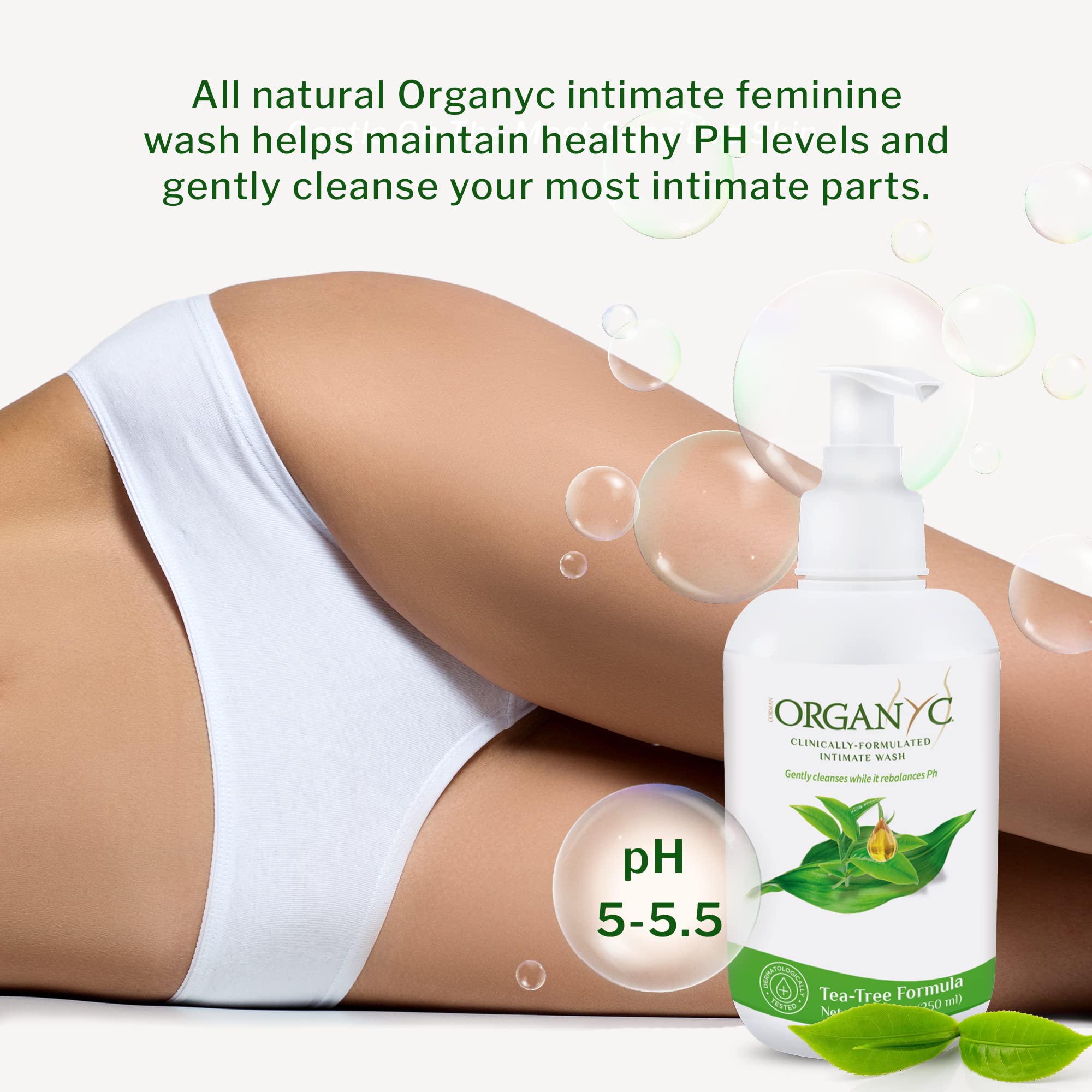 Organic Intimate Wash with Tea Tree Oils & Leaf Extracts, Gentle Cleansing Feminine Wash for Women with Sensitive Skin, Soothing