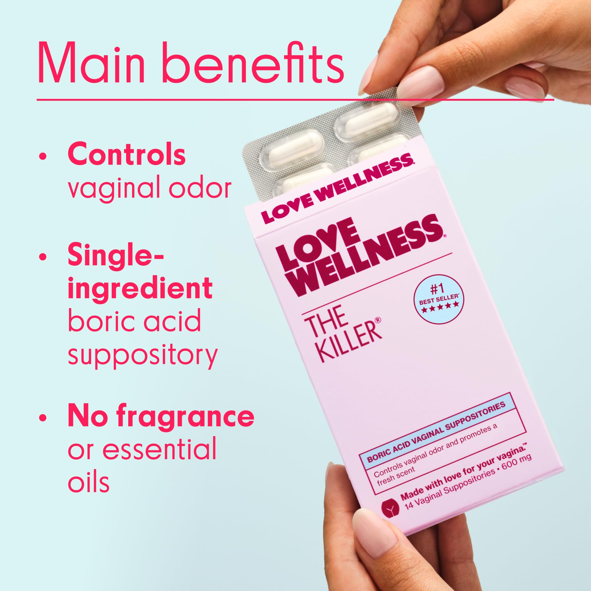 Love Wellness The Killer | Boric Acid Suppositories for Women | Vaginal Suppository for Healthy pH Balance & Vaginal Odor Contro