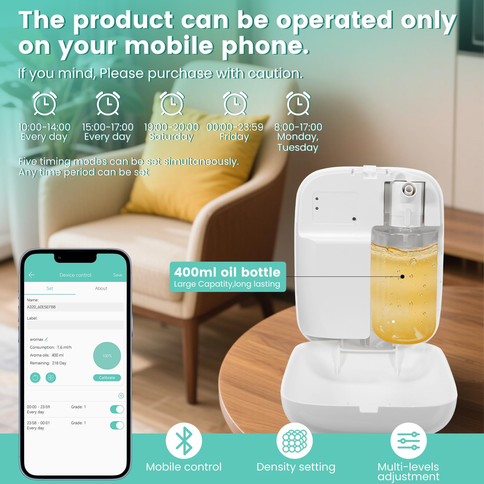 2025 Upgraded 2000 Sq.Ft Coverage Bluetooth Smart Scent Air Machine, HVAC Diffuser, 400ML Capacity Whole House Waterless Essenti