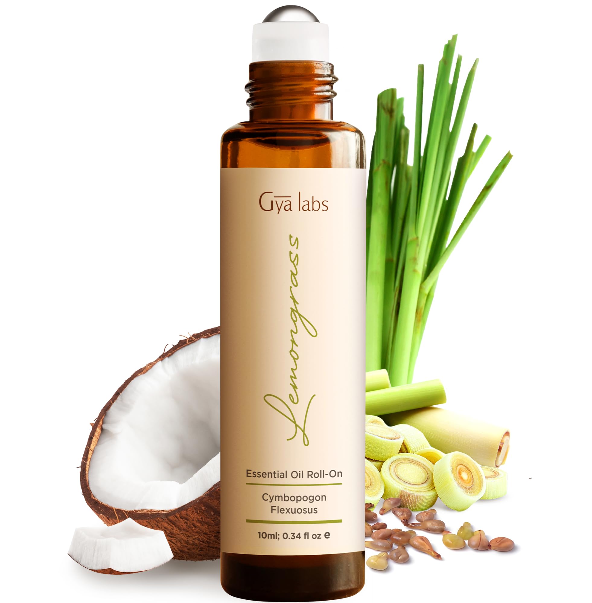 Gya Labs Lemongrass Essential Oil Roll on for Skin - Refreshing Aromatherapy for Outdoor Protection - 100% Pure Natural Lemongra