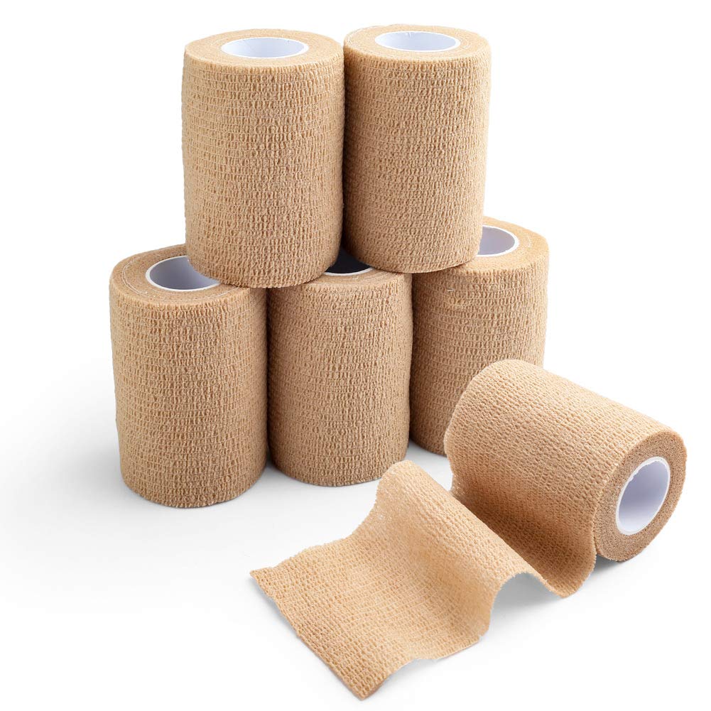 LotFancy Self Adhesive Bandage Wrap, 6 Pack, 3 inch x 5 Yards Non Woven Cohesive Bandage, First Aid Medical Tape for Sports Athl