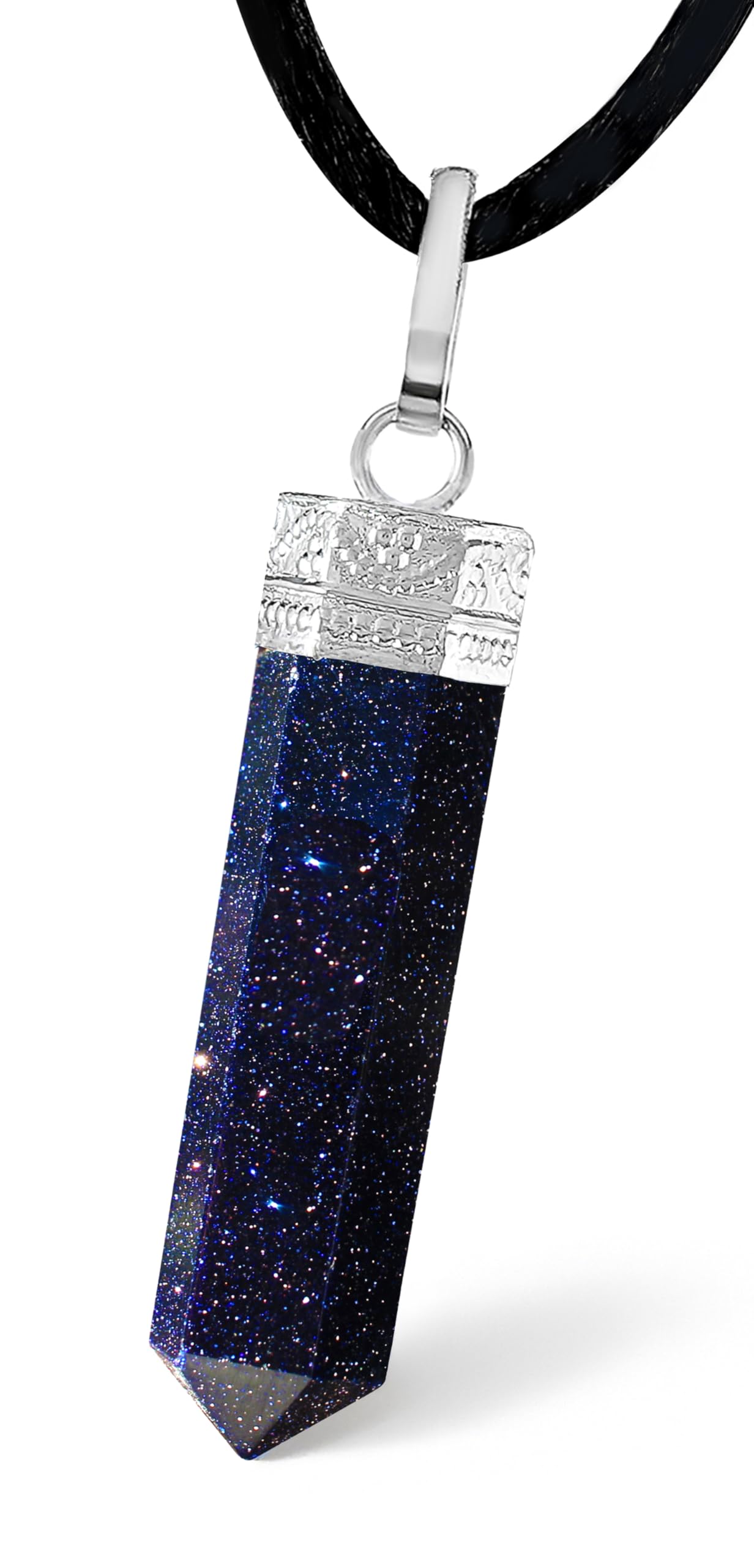 Sugandha Wellness Blue Goldstone Healing Crystal Necklace - Success, Positivity & Abundance Stone Pendant. Wealth & Protection. 