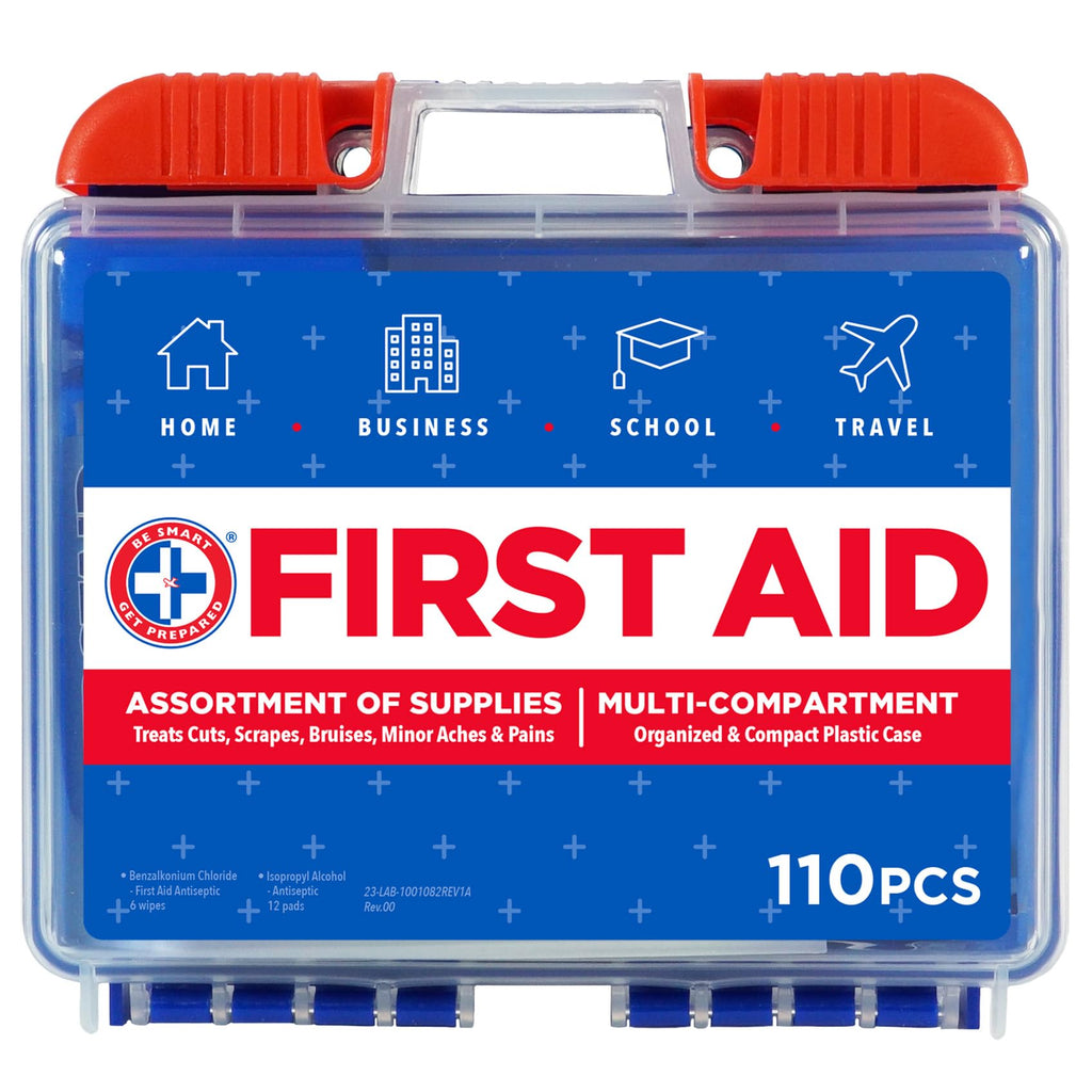 Be Smart Get Prepared 110 pc First Aid Kit: Clean, Treat, Protect Minor Cuts, Home, Office, Car, School, Business, Travel, Emerg