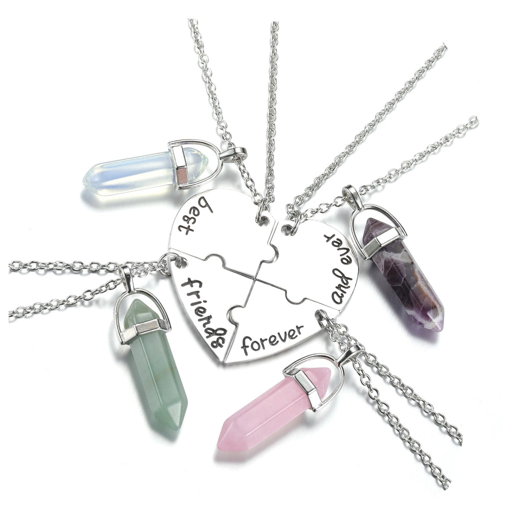 PESOENTH BFF Best Friend Necklace for 4- Healing Crystal Friendship Necklaces BFF Gifts Women Matching Heart Best Friends Foreve