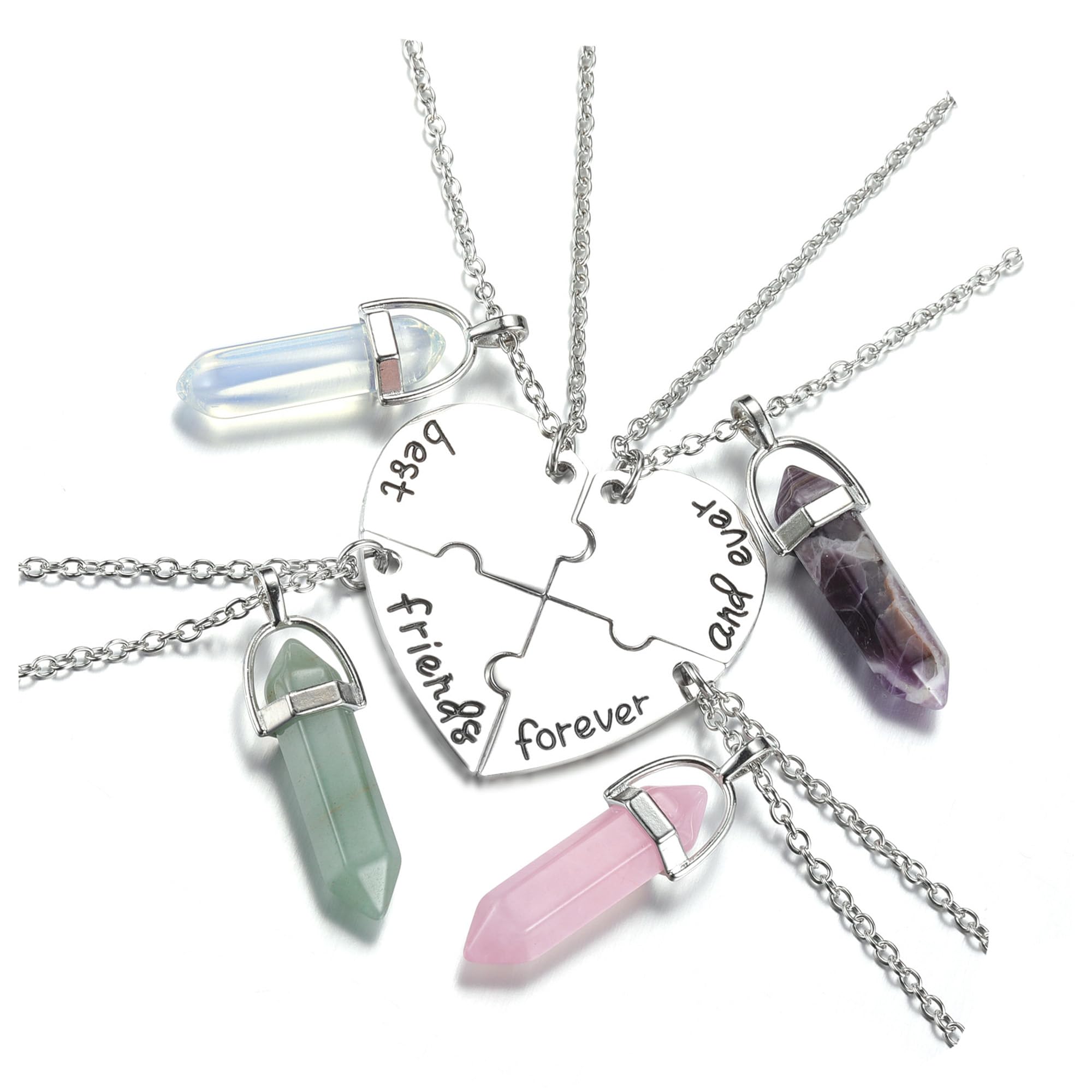 PESOENTH BFF Best Friend Necklace for 4- Healing Crystal Friendship Necklaces BFF Gifts Women Matching Heart Best Friends Foreve
