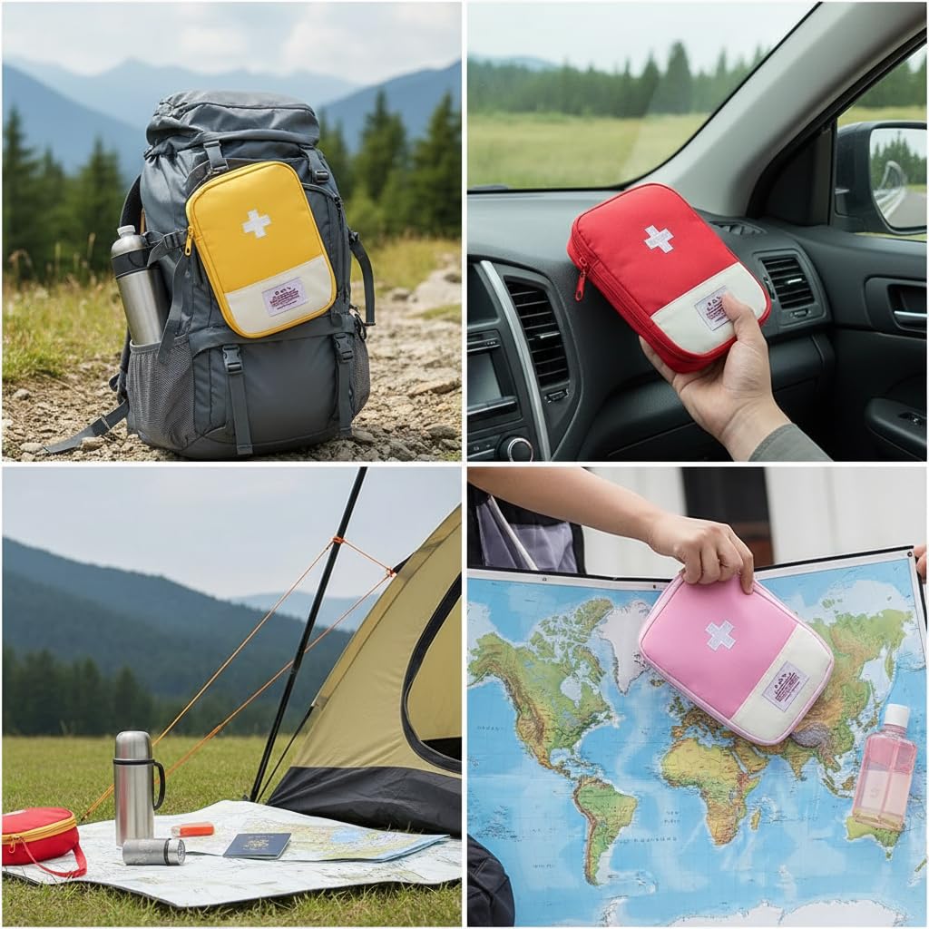 4 Pcs Travel First Aid Pouch,Empty Mini First Aid Pouch, Portable Outdoor First Aid Medical Rescue Bag Multi-Function Emergency