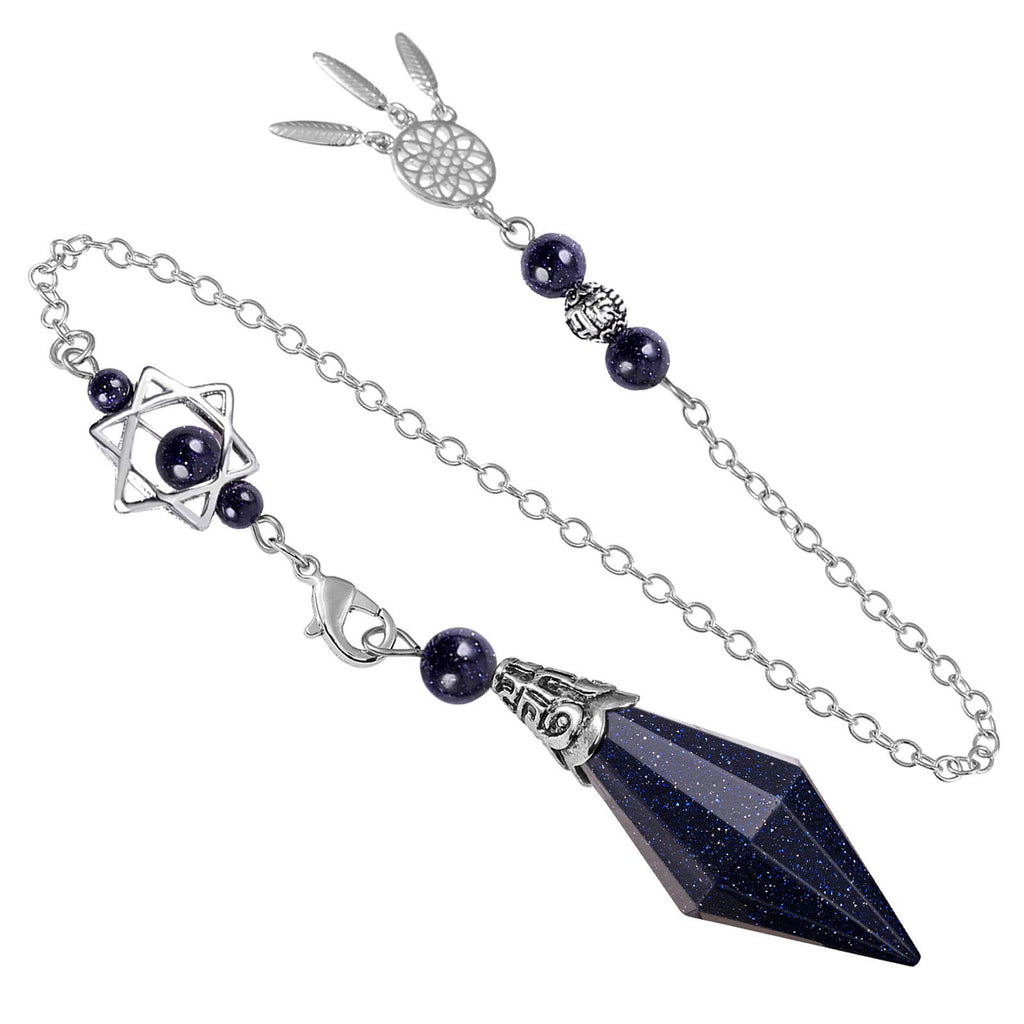 SUNYIK Faceted Healing Crystal Point Pendulum for Divination Pointed Quartz Stone Pendant with Merkaba Star and Dream Catcher, B