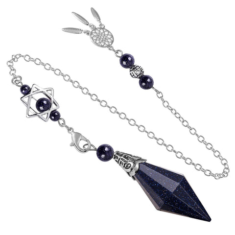 SUNYIK Faceted Healing Crystal Point Pendulum for Divination Pointed Quartz Stone Pendant with Merkaba Star and Dream Catcher, B