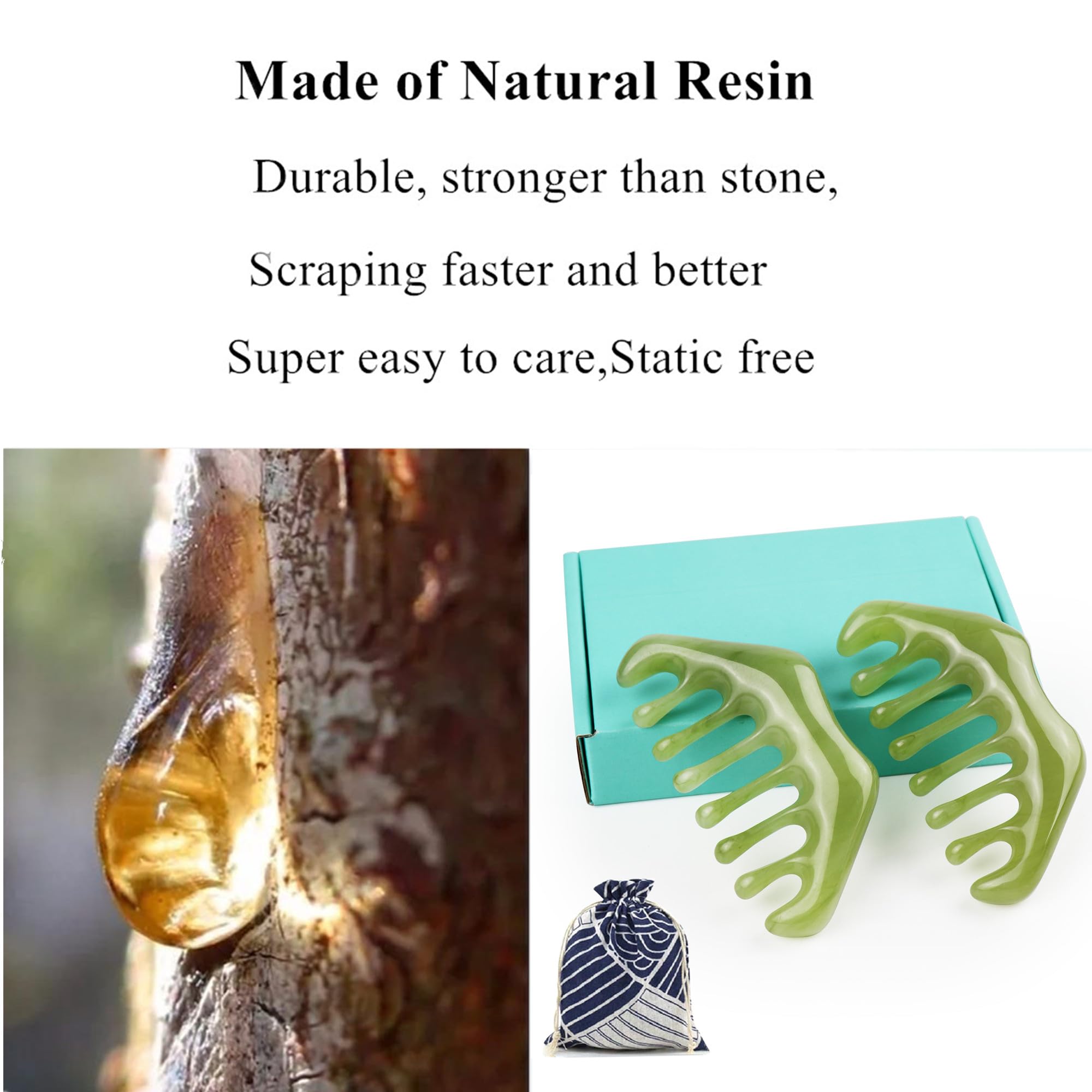 HAZUU Handheld Massage Comb for Scalp and Meridian Therapy - Natural Resin Guasha Scraping and Multi-Functional Head Massager To