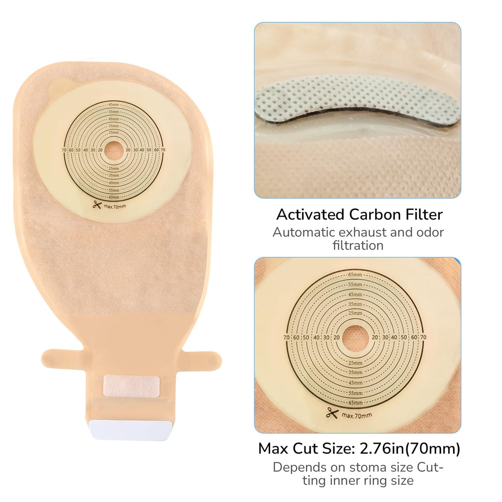 20 Pack Colostomy Bags, One Piece Ostomy Bag Ostomy Supplies, 15 mm - 70 mm Cut to Fit Drainable Pouches with Stick on Closure f