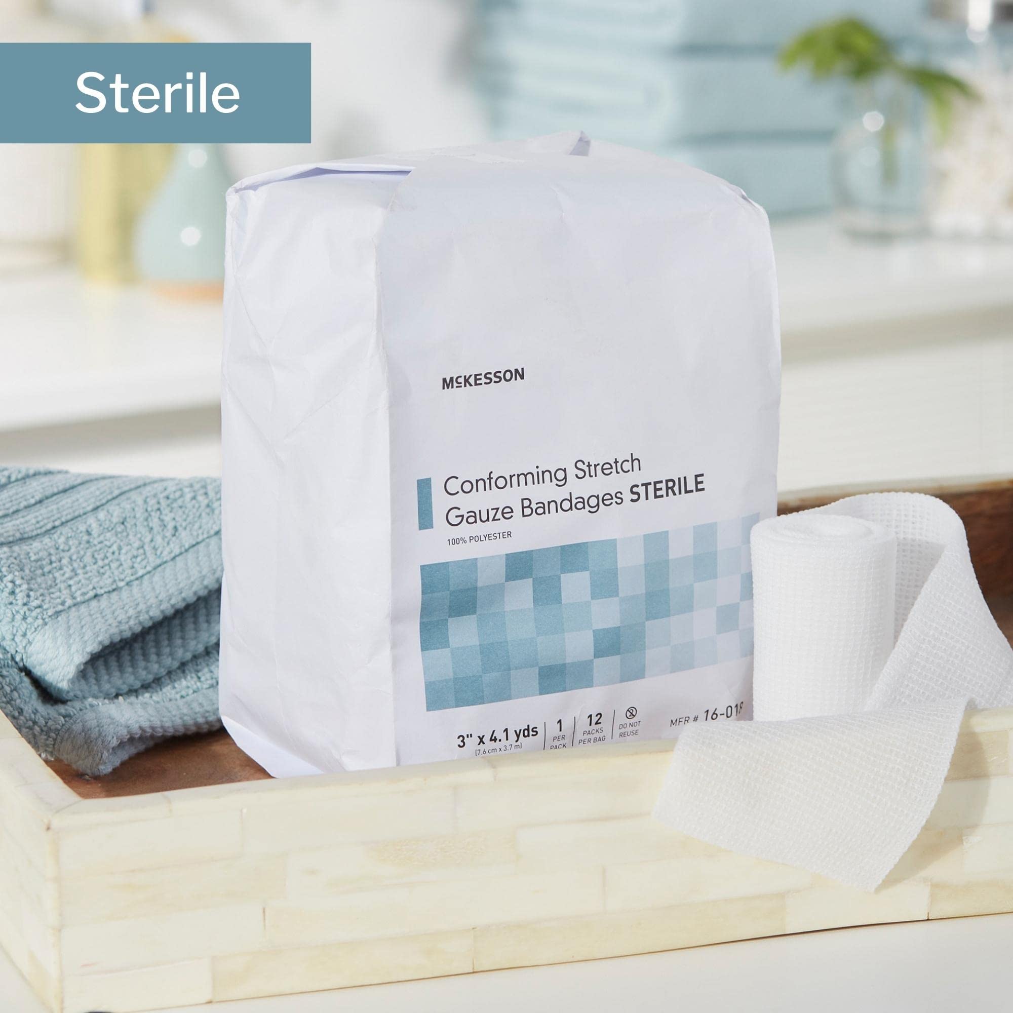 McKesson Conforming Stretch Gauze Bandages, Sterile, 3 in x 4 1/10 yd, 96 Count