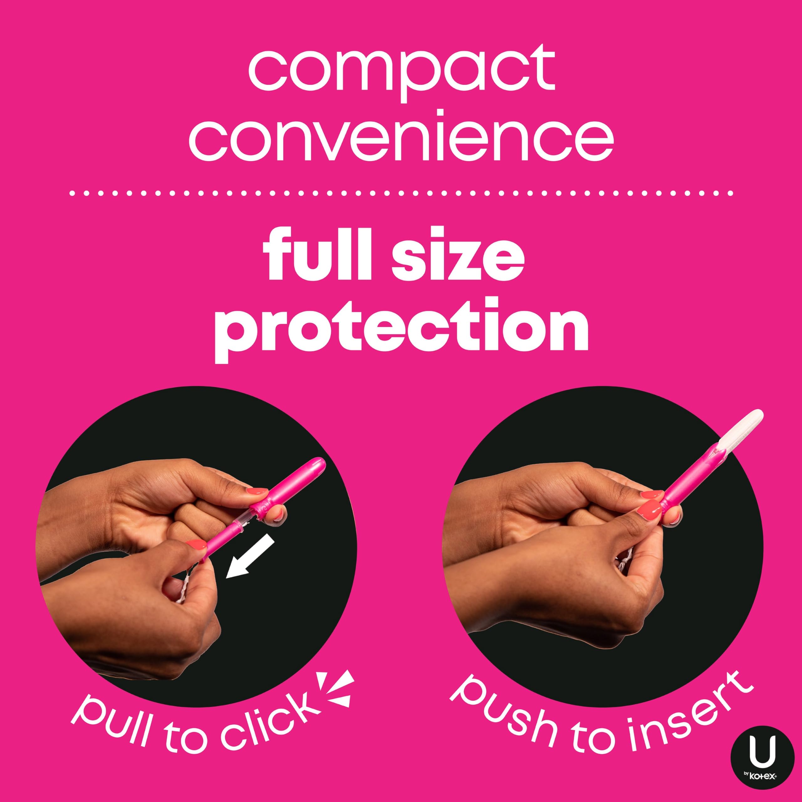 U by Kotex Click Compact Tampons, Regular Absorbency, Unscented, 128 Count (8 Packs of 16) (Packaging May Vary)