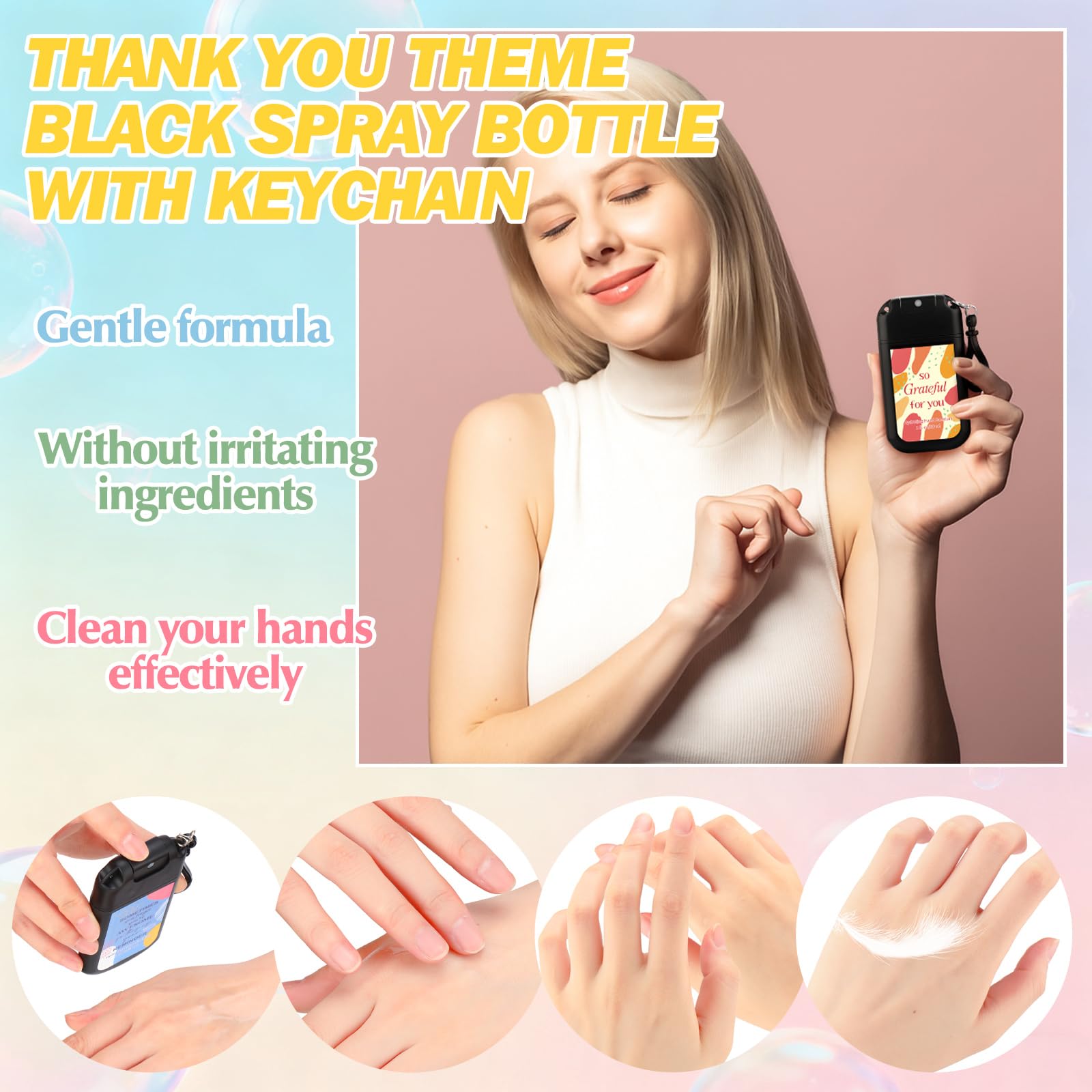 Frienda 24 Set Mini Hand Sanitizer Spray Travel Size Bulk Hand Sanitizer New Years Valentine Gifts with Thank You Card Bag Pocke