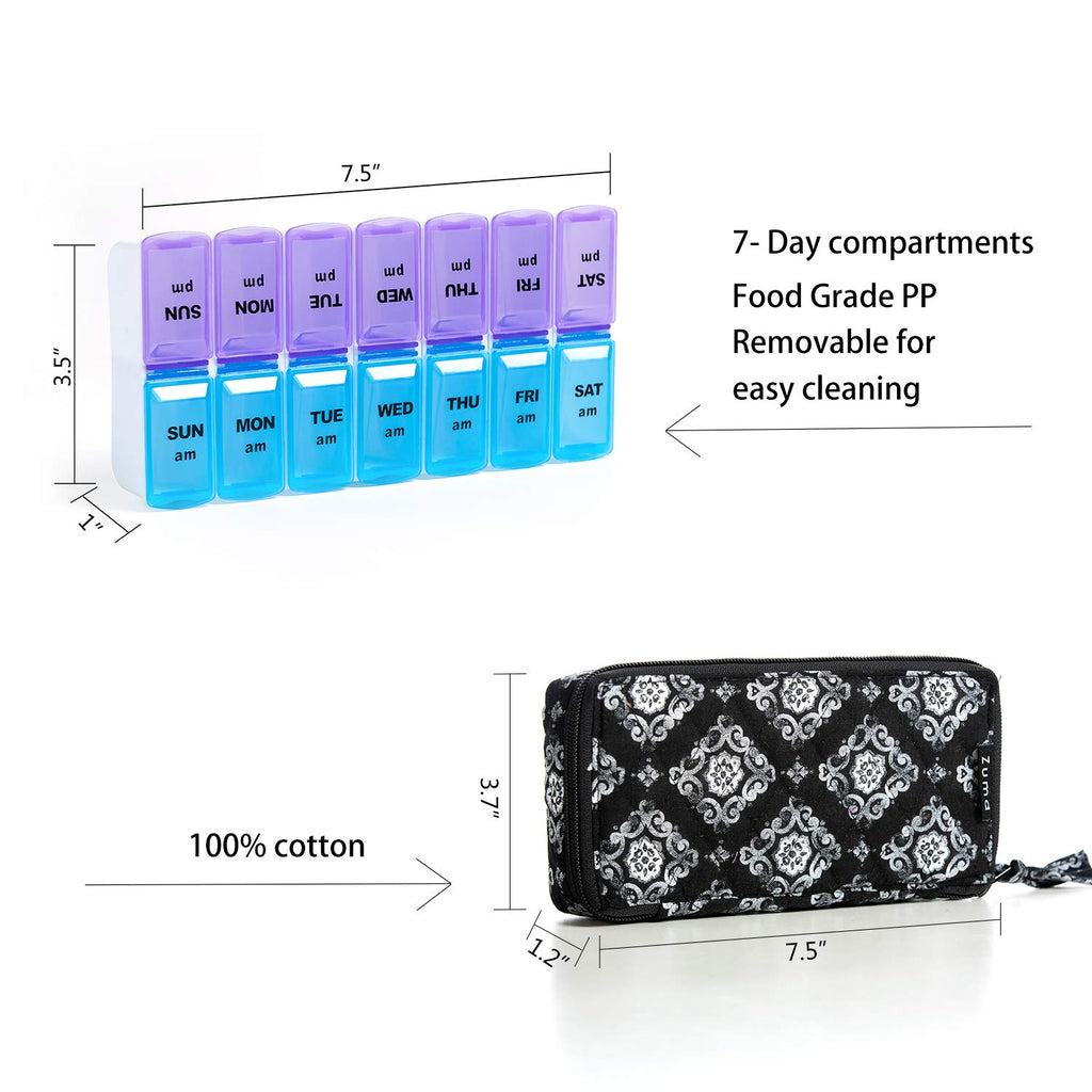 ZUMD Weekly 7 Day Pill Organizer Case 2 Times a Day (AM/PM), Large Portable Pill Box 7 Day for Vitamin Medicine, Pill Case with