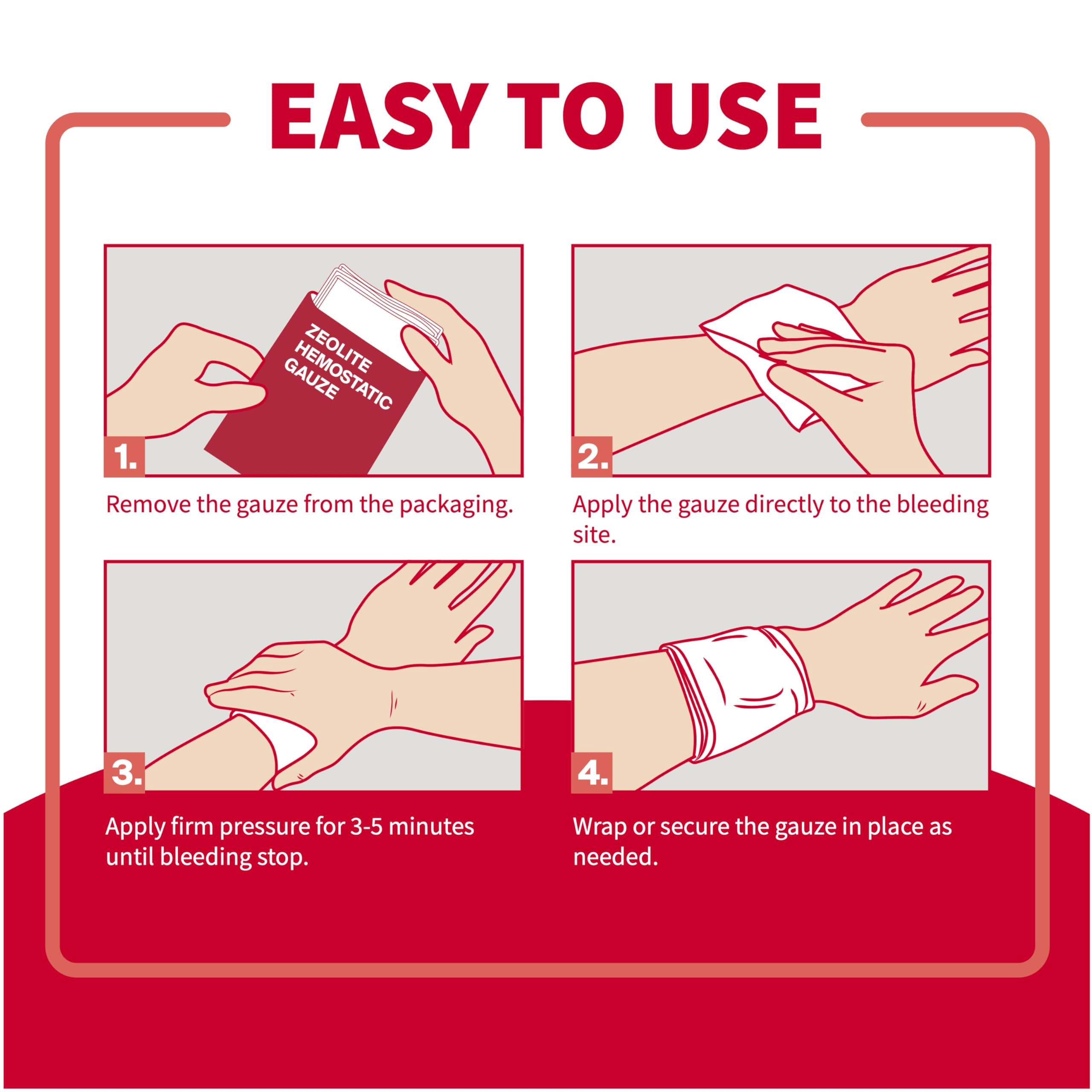 Survivex Hemostatic Gauze - Quick Blood Clotting Gauze for Wounds - Trauma Kit Hemostatic Dressing - 3 in x 4 FT - 5 PCS