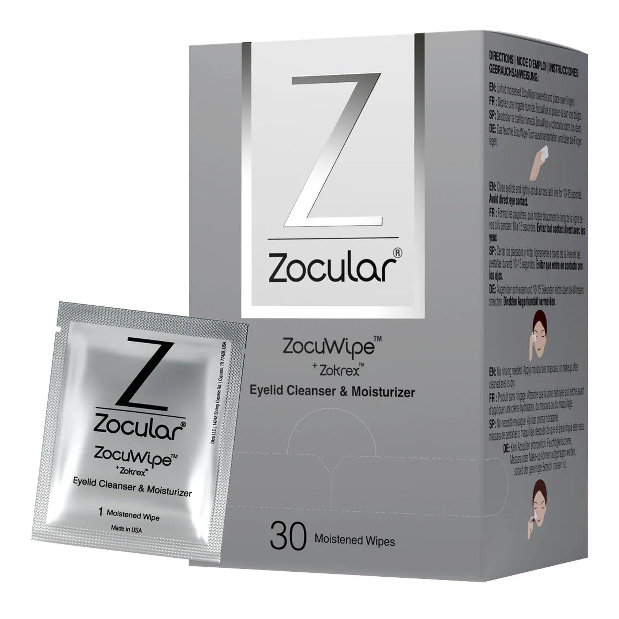 Zocuwipe Eyelid Wipes with Natural Okra Complex - Eyelid Cleanser and Moisturizer Pads for Irritated, Red Eyes from Dry Eye, Ble