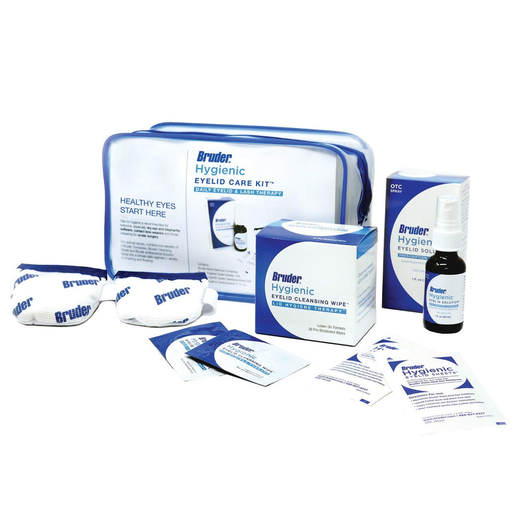 Bruder Hygienic Eyelid Care Kit - Moist Heat Eye Compress Mask, Eyelid Cleansing Wipes & Spray - Soothe Dry Eyes & Improve Healt