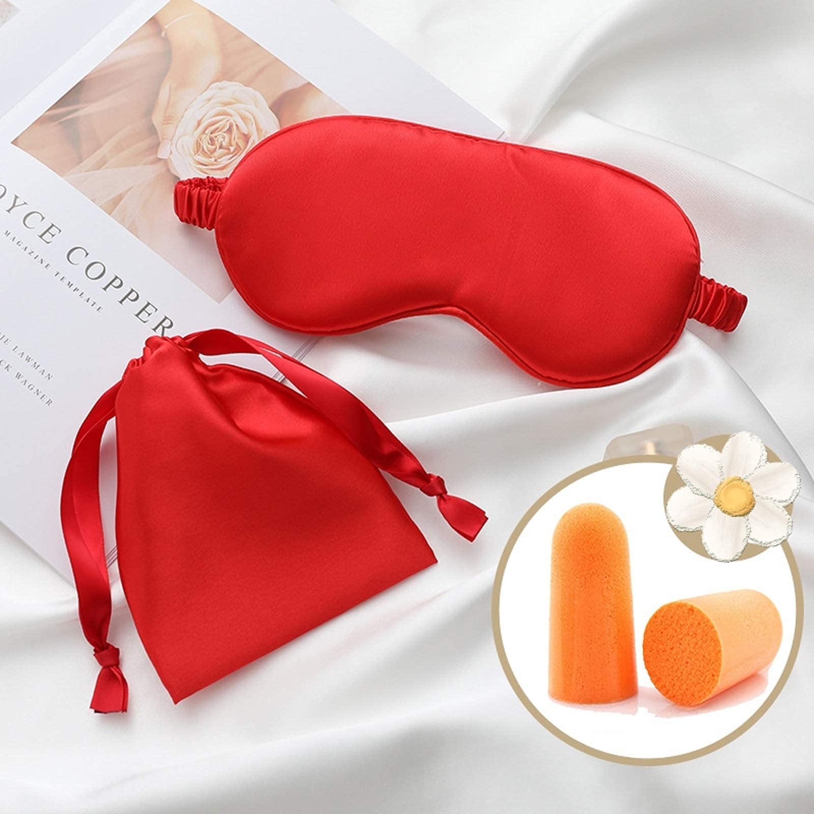 LCBD Silk Satin Sleeping Eye Mask, Red Sleep Eye Night Blindfold for Women and Men, Soft Breathable Blackout Eyeshade Eye Cover