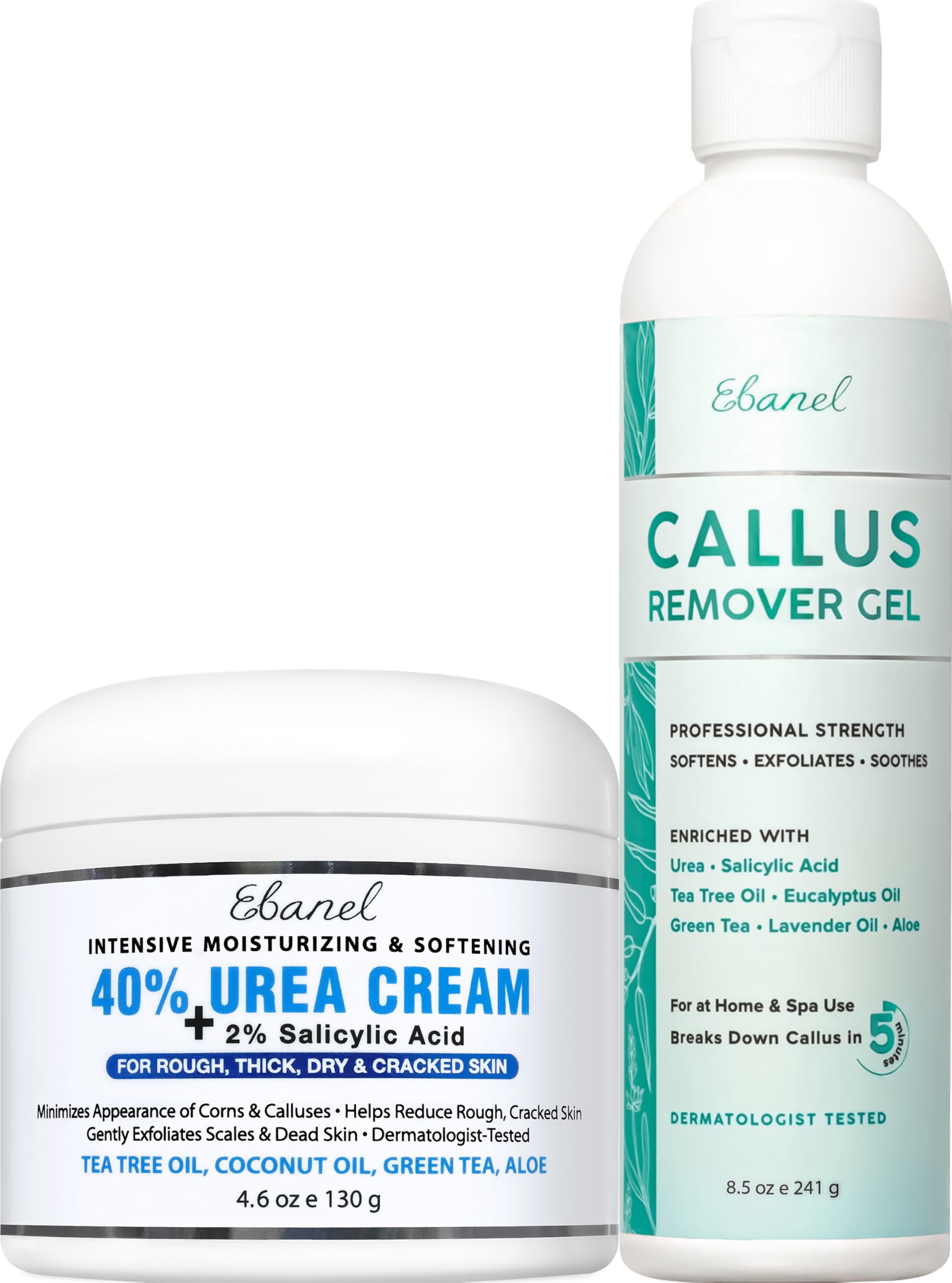 Ebanel Set of Professional Callus Remover for Feet, and Urea Cream 40% Plus Salicylic Acid 2%, Heel Foot Callus Remover Gel Exfo