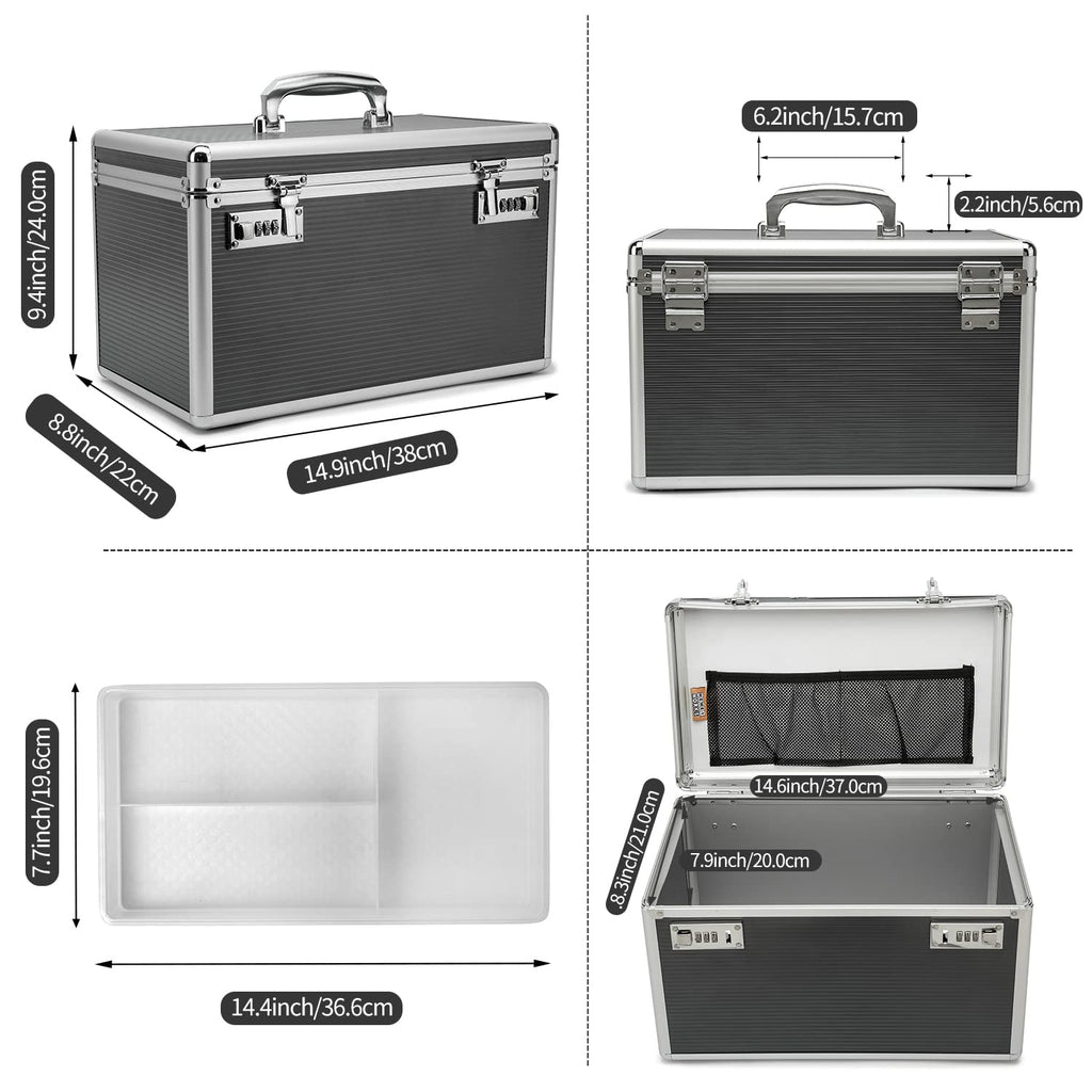 HEWEI WORKS Large capacity Locking Box,Lockable Medication Box with Portable Storage Case, 15 x 8.7 x 9.3 Inch, Childproof Medic
