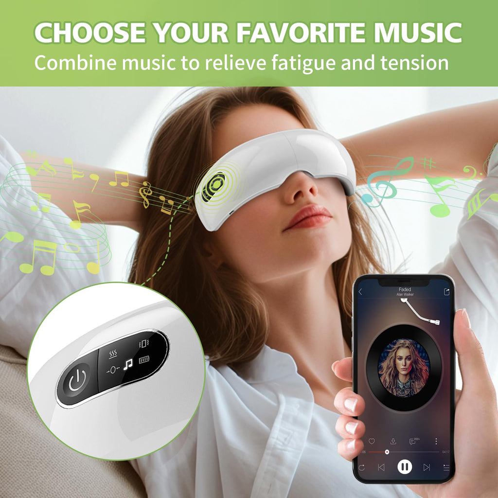 NOWWISH Eye Massager with Heat, Vibration and Bluetooth Music for Migraine Headache Eye Strain Relief, Cordless Heated Eye Mask