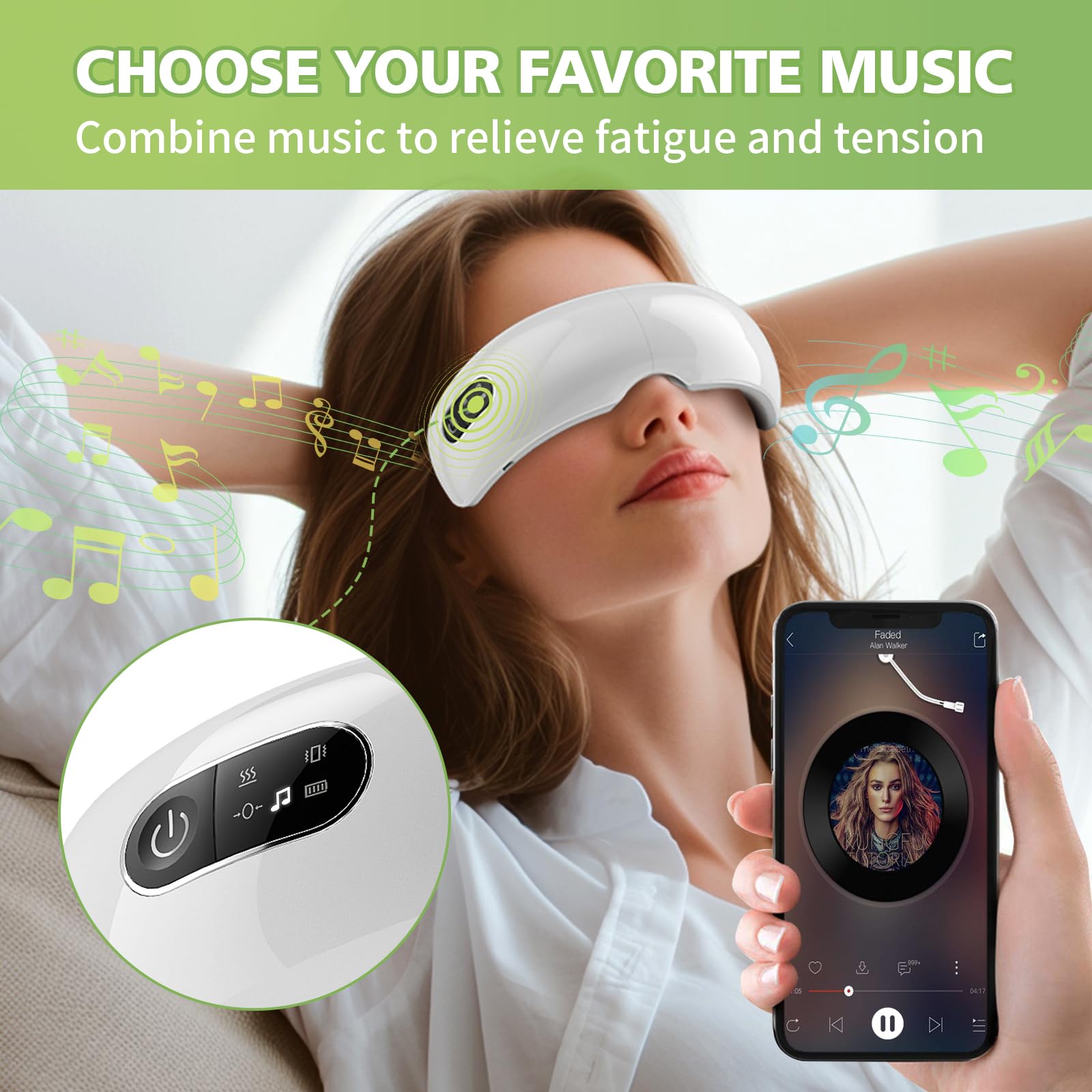 NOWWISH Eye Massager with Heat, Vibration and Bluetooth Music for Migraine Headache Eye Strain Relief, Cordless Heated Eye Mask