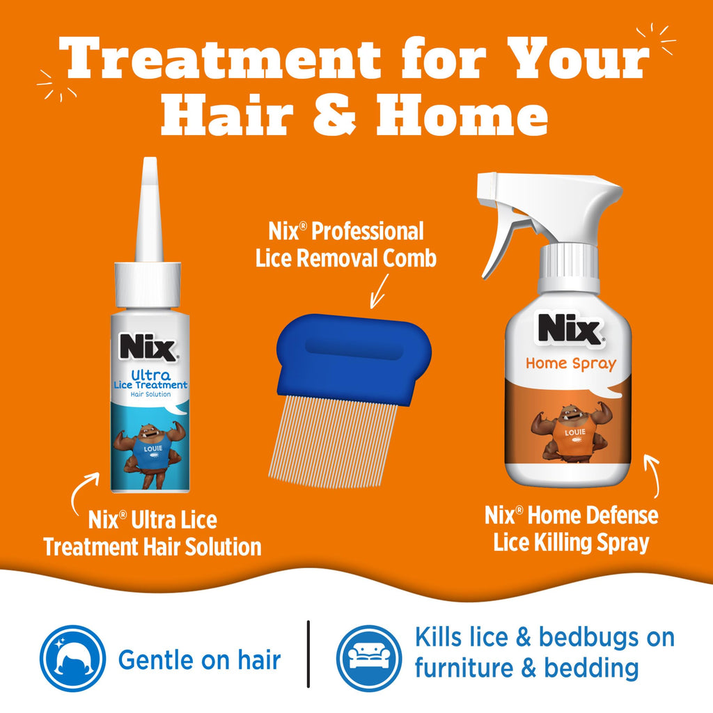 Nix Lice Removal Kit - Lice Treatment Hair Solution and Comb, Home Defense Bedbug and Lice Killing Spray (Pack of 2) (Packaging