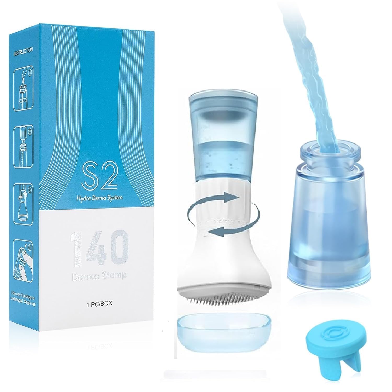 S2 Upgraded Derma Stamp 140 | Adjustable Microneedle Serum Applicator With 10Ml Refillable Bottle | Hydra Derma System For Enhan