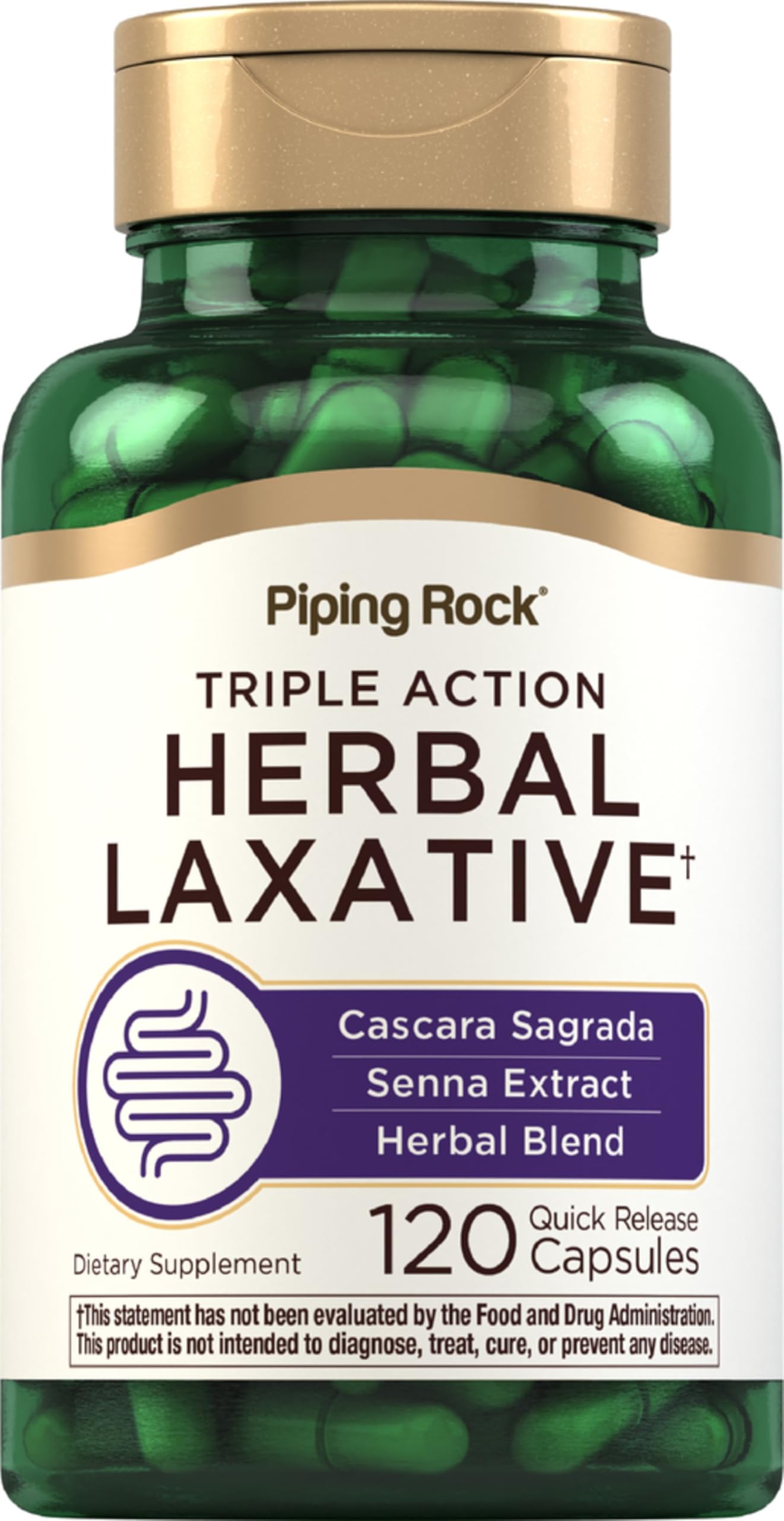 Piping Rock Herbal Laxative | 120 Capsules | Triple Action Relief Complex | Non-GMO, Gluten Free Supplement