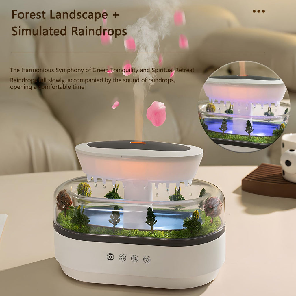 Holwim Essential Oil Flame Diffuser 250ml Cloud Rain Humidifier Water Drip Aromatherapy Diffuser Air Humidifier with 7 Colors Li