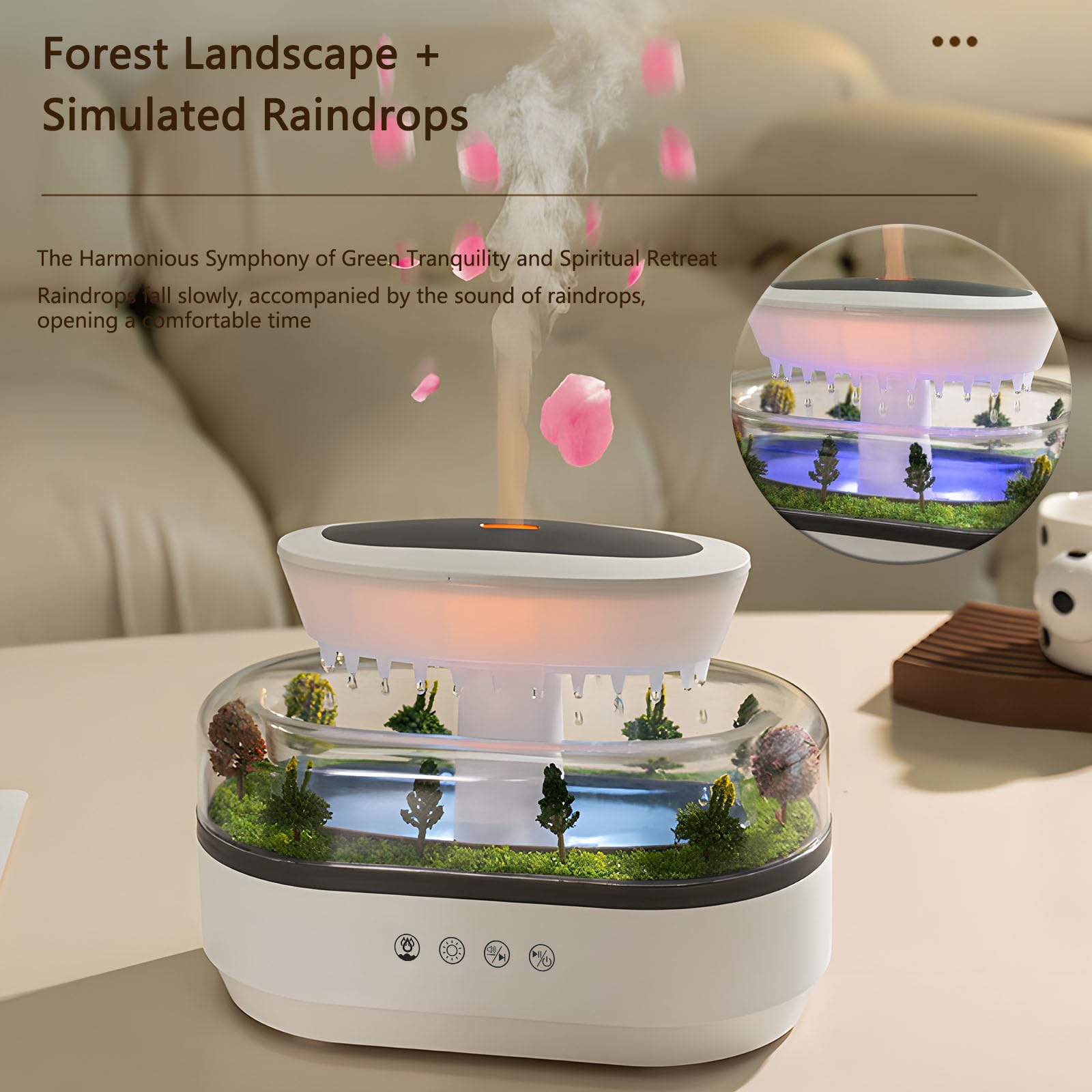 Holwim Essential Oil Flame Diffuser 250ml Cloud Rain Humidifier Water Drip Aromatherapy Diffuser Air Humidifier with 7 Colors Li