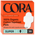 Cora 100% Organic Cotton Topsheet Pads | Ultra Thin Period Pads with Wings | Super Absorbency | Ultra-Absorbent Sanitary Pads fo