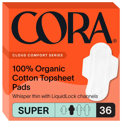 Cora 100% Organic Cotton Topsheet Pads | Ultra Thin Period Pads with Wings | Super Absorbency | Ultra-Absorbent Sanitary Pads fo