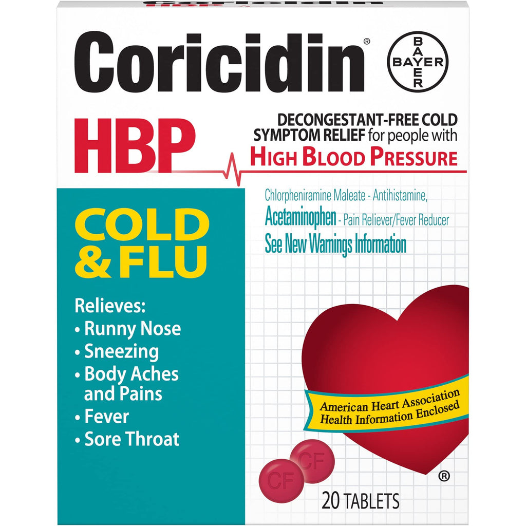 Coricidin HBP Cold & Flu Tablets, 20 ea (Pack of 3) - Medistoreweb