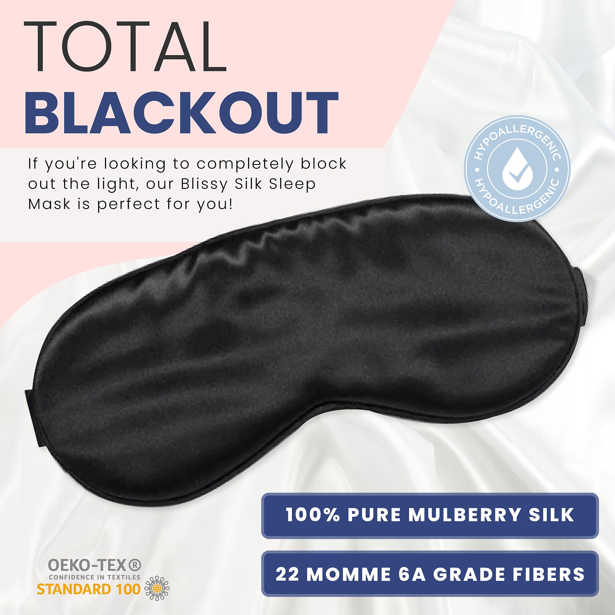 Blissy Silk Sleep Mask - Silk Eye Sleeping Mask for Women & Men for Total Blackout - Silk Eye Mask - 100% Pure Mulberry Silk, 22