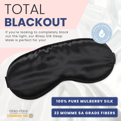 Blissy Silk Sleep Mask - Silk Eye Sleeping Mask for Women & Men for Total Blackout - Silk Eye Mask - 100% Pure Mulberry Silk, 22