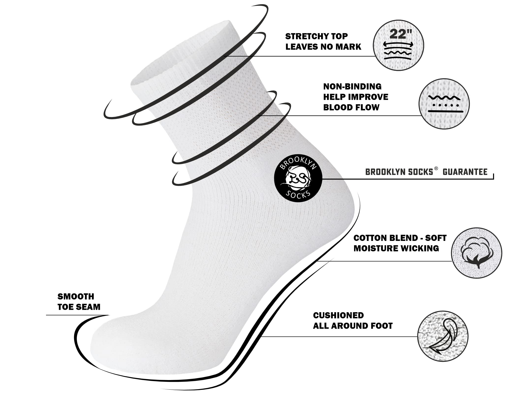 3 Pack of Premium Diabetic Cotton Quarter Length Athletic Sport Ankle Socks (White, 10-13)