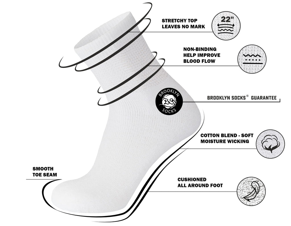 3 Pack of Premium Diabetic Cotton Quarter Length Athletic Sport Ankle Socks (White, 10-13)