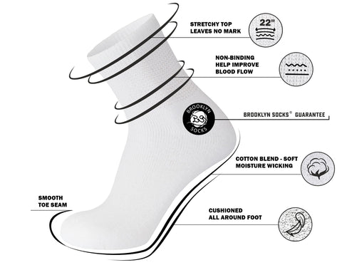 3 Pack of Premium Diabetic Cotton Quarter Length Athletic Sport Ankle Socks (White, 10-13)