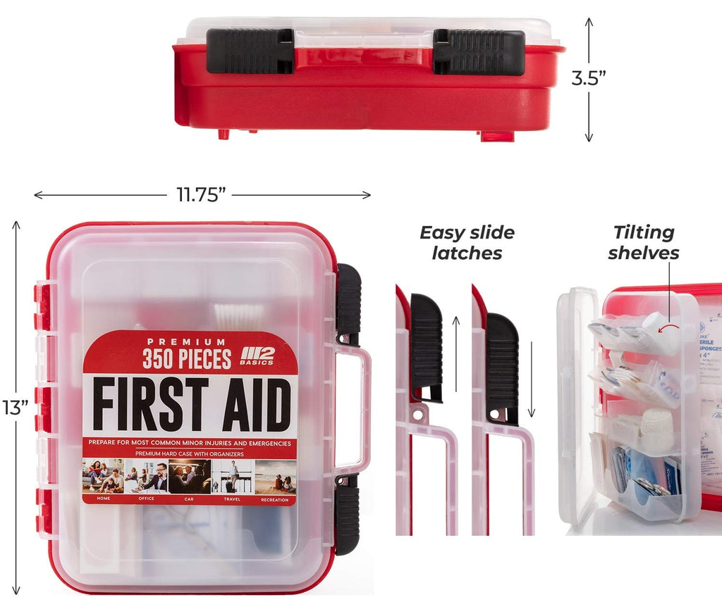 M2 BASICS Professional 350-Piece First Aid Kit - First Aid Kit for Car, Home, Office, Business & Vehicles - Organized Dual-Layer
