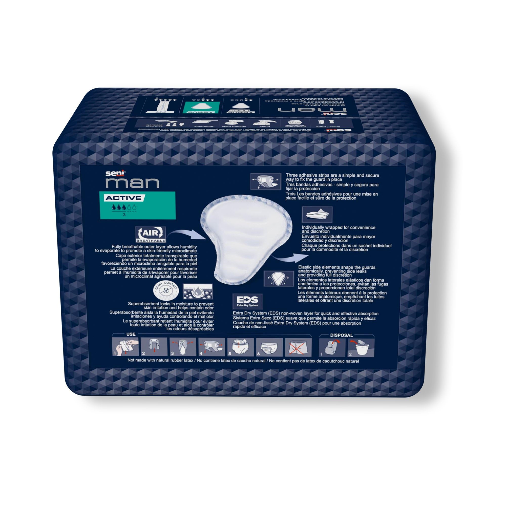 Seni Man Active Male Incontinent Pad Cup Shape 8-9/10 X 10-3/5 Inch S-A015-US1, 90 Ct