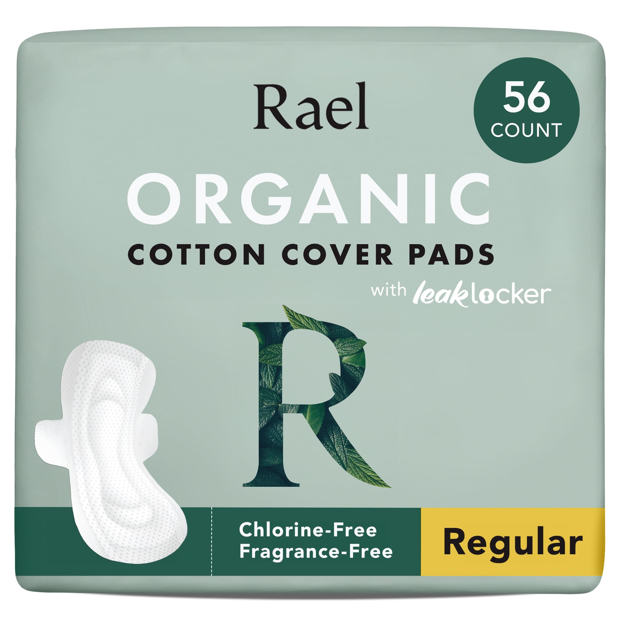 Rael Pads For Women, Organic Cotton Cover Pads - Regular Absorbency, Unscented, Ultra Thin Pads with Wings for Women (Regular, 5