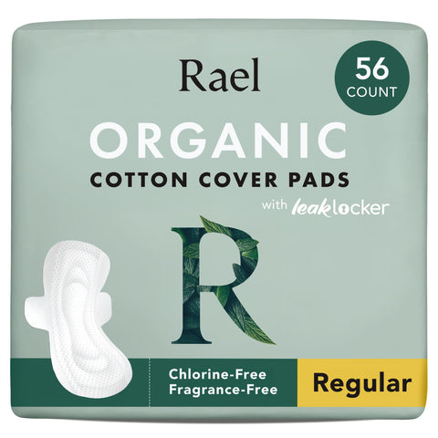 Rael Pads For Women, Organic Cotton Cover Pads - Regular Absorbency, Unscented, Ultra Thin Pads with Wings for Women (Regular, 5