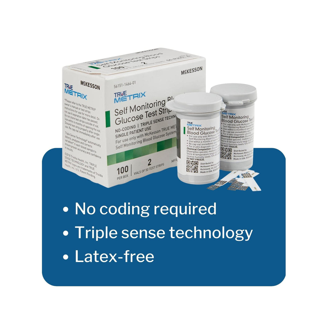 McKesson TRUE METRIX Blood Glucose Test Strips for Diabetes [100 Strips] Self-Monitoring System