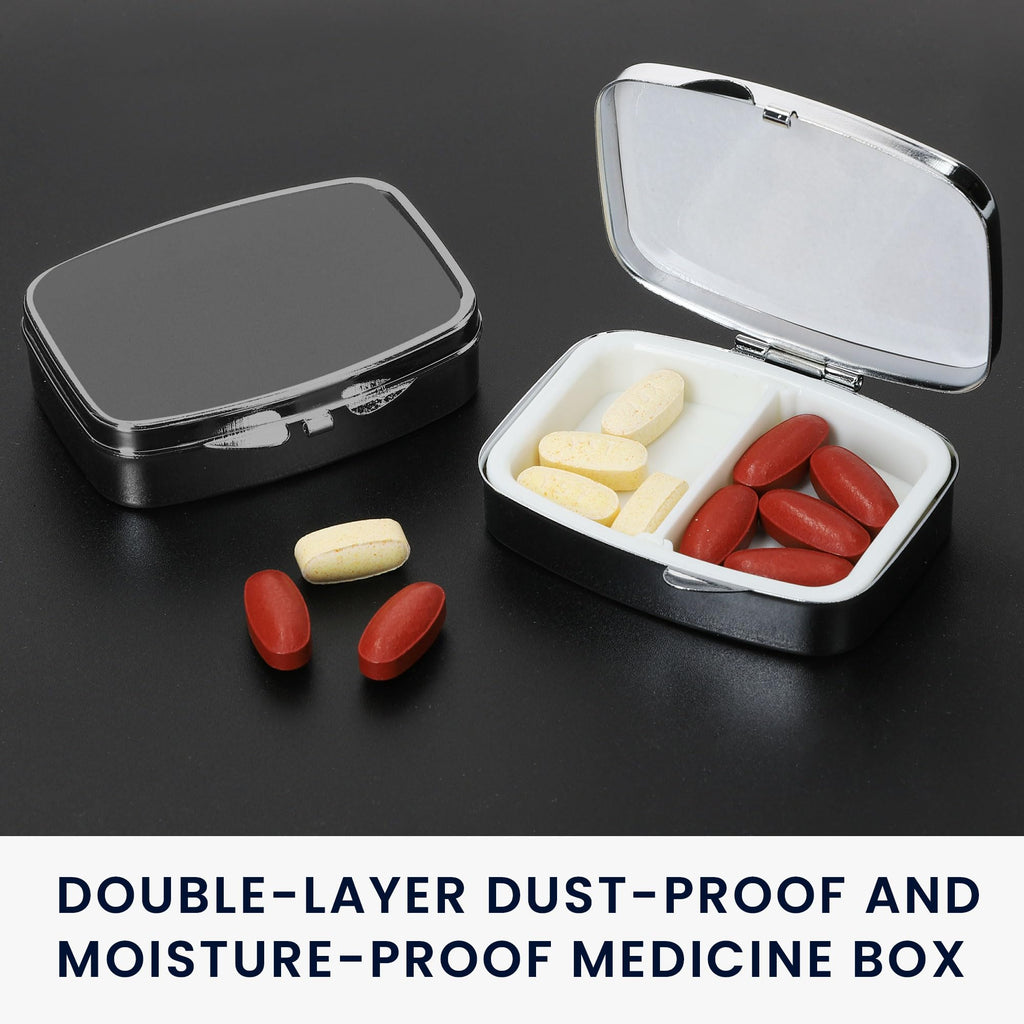 kwmobile 2 Compartment Pill Box - Set of 2X Stainless Steel Travel Box Organizer for Tablets and Prescriptions - Silver/Black