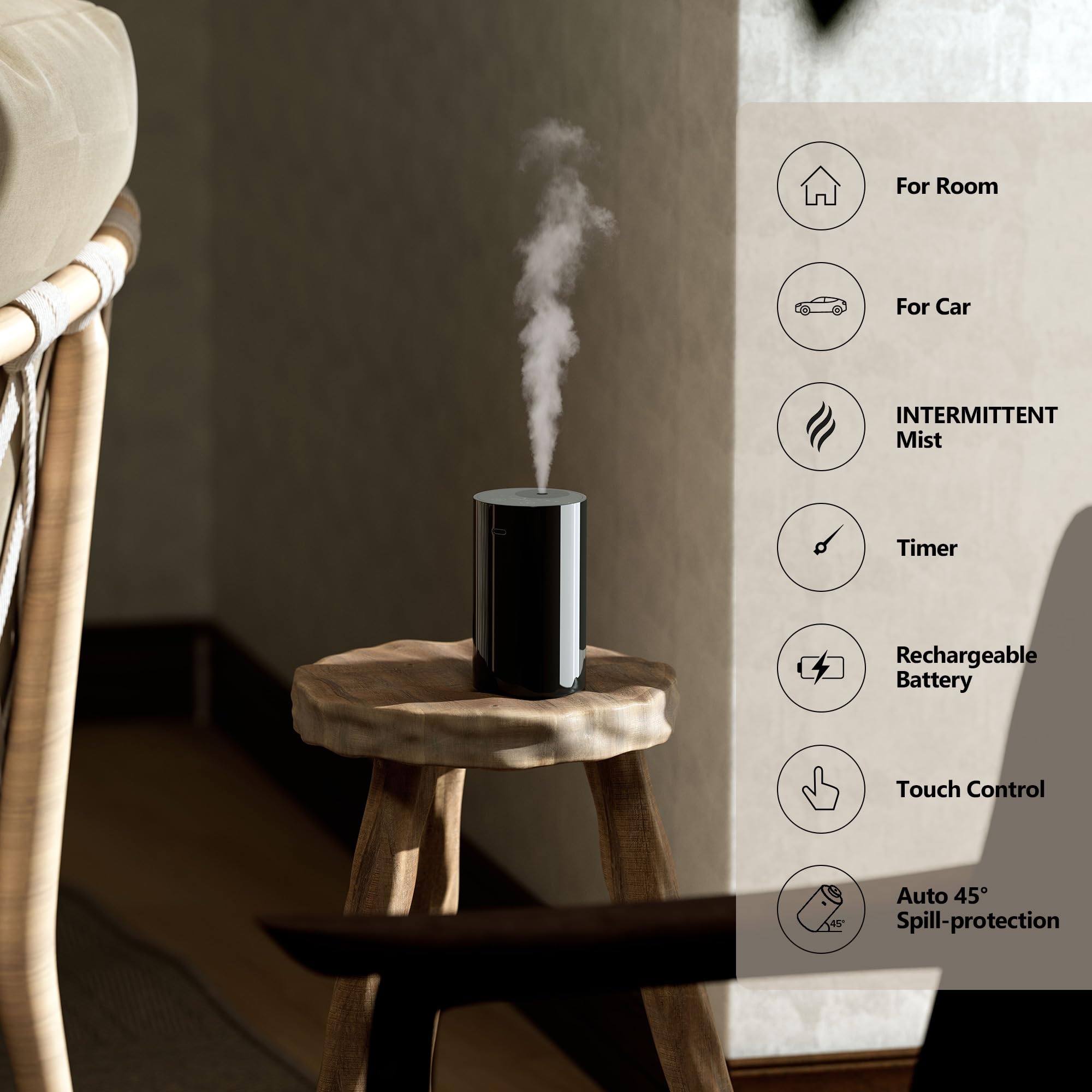 Airversa Waterless Essential Oil Diffuser Starter Kit with 2 x 30mL Fragrance Oil, Battery Operated Mini Scent Air Machine Porta