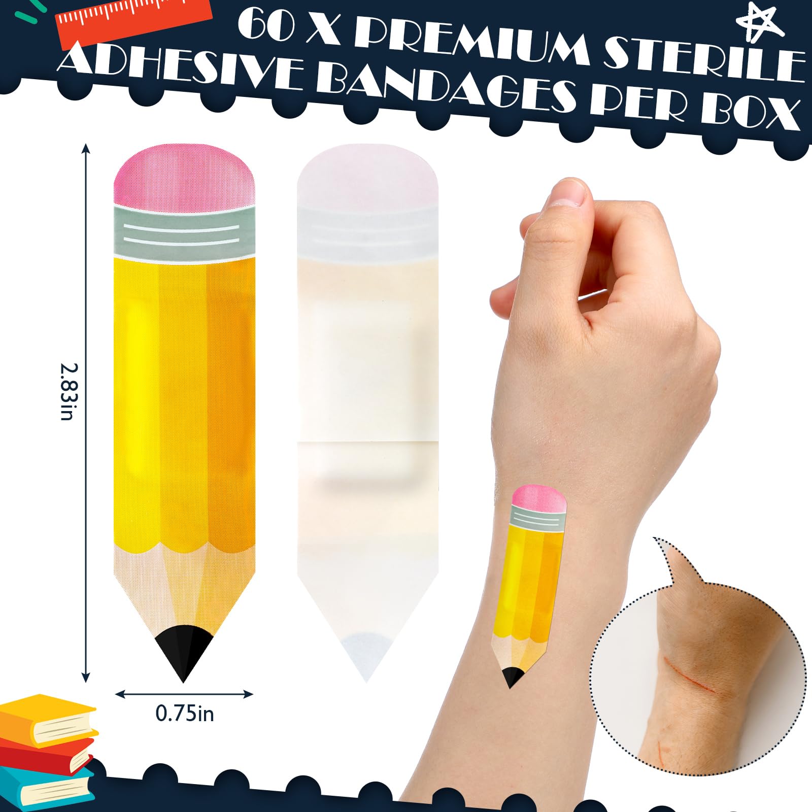Geiserailie 60 Pcs Christmas Kids Pencil Bandages with Gift Box Christmas Party Favors Surprise Self Adhesive Cute Pencil Bandag