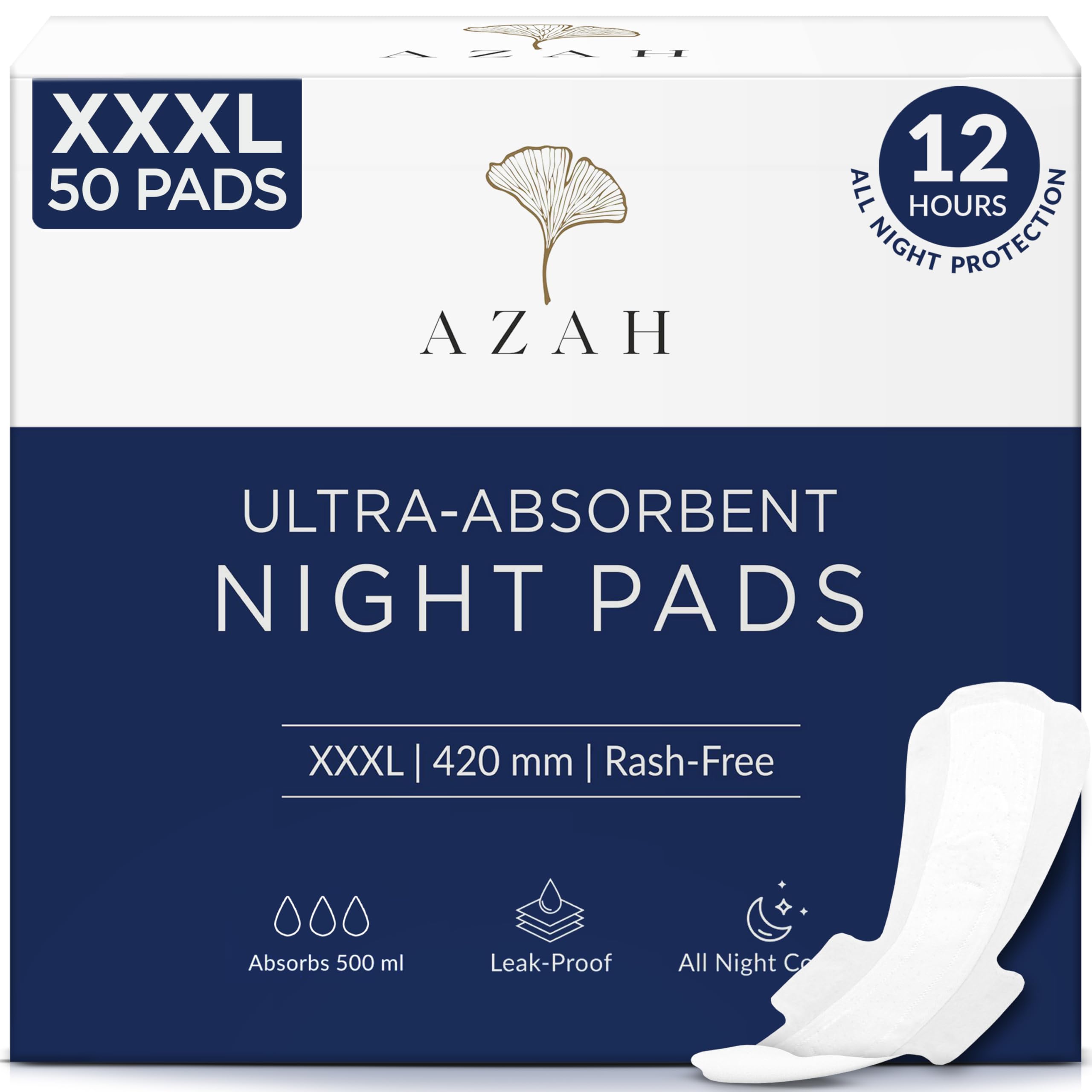 Azah Sanitary Pads For Women Xxxl [Pack Of 50] | Extra Large Night Pads | Cottony Soft Sanitary Napkins For Women | Xxxl Pads Fo