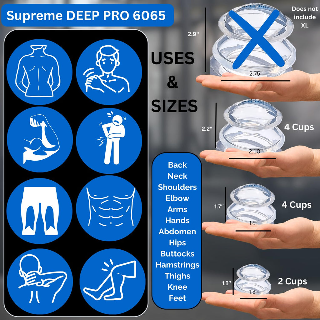 CUPPING WAREHOUSE Advanced Supreme 10 DEEP PRO 6065 Cupping Therapy Set- Harder Silicone- Cupping Set Massage Therapy Cups- Mass
